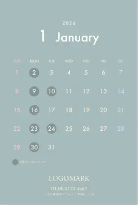 上品で洗練された大人かわいいダスティーカラーのおしゃれカレンダーデザイン。シンプルでおしゃれカレンダーminiA6ブックCAH-002A