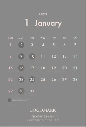 上品で洗練された大人かわいいダスティーカラーのおしゃれカレンダーデザイン。シンプルでおしゃれカレンダーminiA6ブックCAH-002N