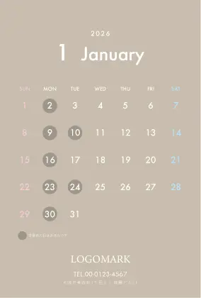上品で洗練された大人かわいいダスティーカラーのおしゃれカレンダーデザイン。シンプルでおしゃれカレンダーminiA6ブックCAH-002B