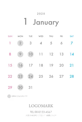 上品で洗練された大人かわいいダスティーカラーのおしゃれカレンダーデザイン。シンプルでおしゃれカレンダーminiA6ブックCAH-002V