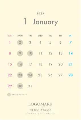 上品で洗練された大人かわいいダスティーカラーのおしゃれカレンダーデザイン。シンプルでおしゃれカレンダーminiA6ブックCAH-002X