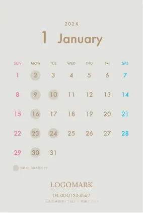 上品で洗練された大人かわいいダスティーカラーのおしゃれカレンダーデザイン。シンプルでおしゃれカレンダーminiA6ブックCAH-002Z