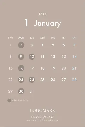 上品で洗練された大人かわいいダスティーカラーのおしゃれカレンダーデザイン。シンプルでおしゃれカレンダーminiA6ブックCAH-002C