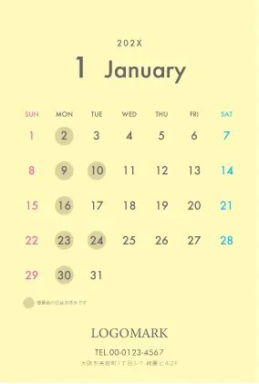 上品で洗練された大人かわいいダスティーカラーのおしゃれカレンダーデザイン。シンプルでおしゃれカレンダーminiA6ブックCAH-002D2