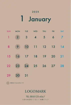 上品で洗練された大人かわいいダスティーカラーのおしゃれカレンダーデザイン。シンプルでおしゃれカレンダーminiA6ブックCAH-002i2