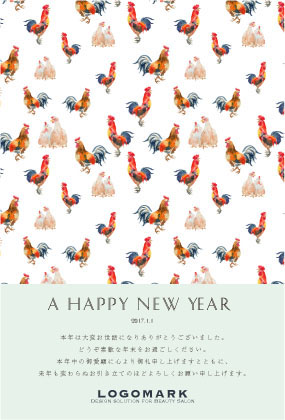 美容室ネイルサロンのかわいい年賀状 にわとり柄のかわいいシンプルな年賀状2017