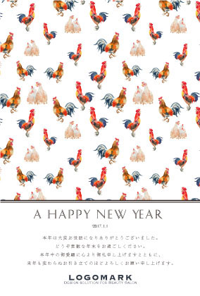 美容室ネイルサロンのかわいい年賀状 にわとり柄のかわいいシンプルな年賀状2017