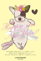 ガーリーかわいい年賀状デザイン 美容室ネイルサロン犬のイラスト年賀状 紫白