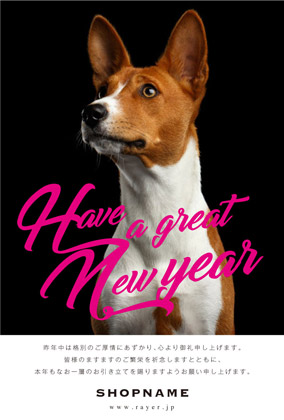 2018年賀状いぬ年 美容室ネイルサロン向けポートレート写真デザイン年賀状 グレー