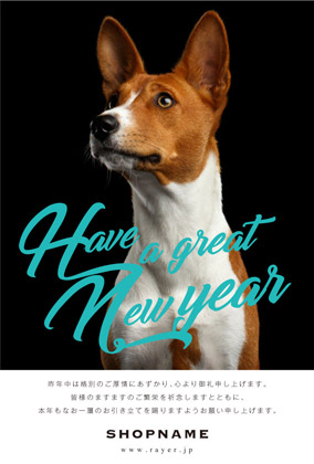 2018年賀状いぬ年 美容室ネイルサロン向けポートレート写真デザイン年賀状 グリーン