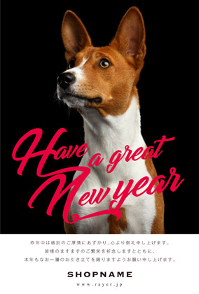 2018年賀状いぬ年 美容室ネイルサロン向けポートレート写真デザイン年賀状 グリーン