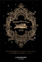 2019年賀状亥年 美容室ネイルサロン向けおしゃれなアンテークフレームの年賀状デザイン 黒