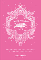 2019年賀状亥年 美容室ネイルサロン向けおしゃれなアンテークフレームの年賀状デザイン ピンク