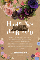 2019年賀状猪戌亥 美容室ネイルサロン向けおしゃれな大人女子の可愛いお花年賀状デザイン クラフト