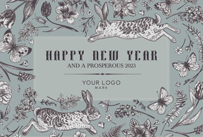 美容サロン向け大人かわいいうさぎのイラストデザインとってもおしゃれな年末挨拶2023年賀状デザイン D