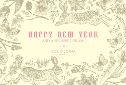 美容サロン向け大人かわいいうさぎのイラストデザインとってもおしゃれな年末挨拶2023年賀状デザイン H