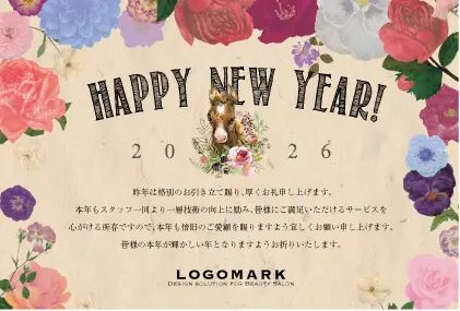 幸運のアイテム蹄鉄と、トラッドなフレームデザインのおしゃれな2026年賀状(令和8年)はがきDMH-209V
