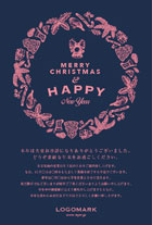 2022年賀 ベルとリリースのおしゃれクリスマスカード&年賀状  紺ピンク 縦