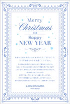 ヨーロッパアンティークフレームがおしゃれクリスマスカード&年末挨拶状 白青色