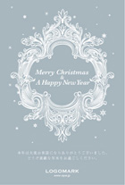 美容室・ネイル・マツエクサロン アンティーク調エンブレムがおしゃれなクリスマスカード&年末挨拶状 グレー白