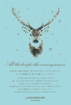 美容室・ネイル・マツエクサロンの かわいい鹿ドット絵クリスマスカード&年末挨拶状 グリーン