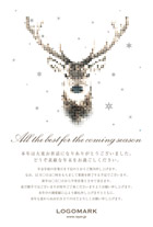 美容室・ネイル・マツエクサロンの かわいい鹿ドット絵クリスマスカード&年末挨拶状 白