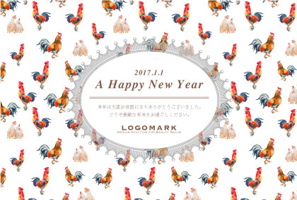 酉年 レトロかわいい年賀状 鶏柄のシンプルでおしゃれな年賀状 美容室の年賀状デザイン