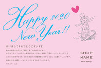 2020年賀状ねずみ年 ガーリーな配色でポップなデザイ美容室・ネイルサロン・アイラッシュ向け年賀状 ピンク