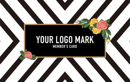 コンサバ風パターン、白黒の線デザインと可愛い色のタグフレームのお花が可愛いアクセント！大人カッコいい&かわいいおしゃれなデザインの2折スタンプカード019A