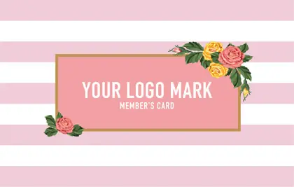 コンサバ風パターン、白黒のストライプデザインがクール！可愛い色のタグフレームのお花が可愛いアクセント！大人カッコいい&かわいいおしゃれなデザインの2折スタンプカード020B