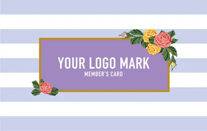 コンサバ風パターン、白黒のストライプデザインがクール！可愛い色のタグフレームのお花が可愛いアクセント！大人カッコいい&かわいいおしゃれなデザインの2折スタンプカード020D