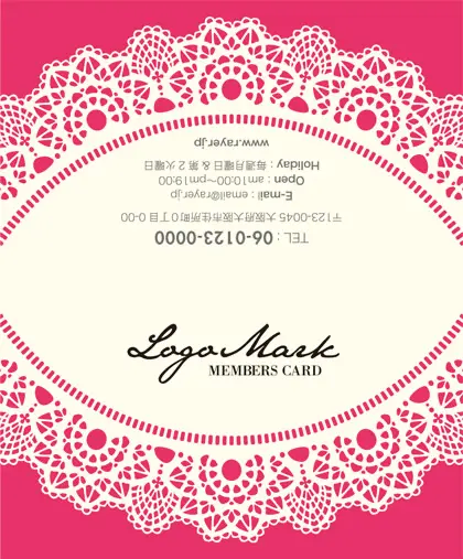美容室・ネイルサロン・ヘアサロン向けのかわいいドイリーレースペーパー模様がガーリーな女の子デザインのおしゃれ2折ポイントカードPMB-010O