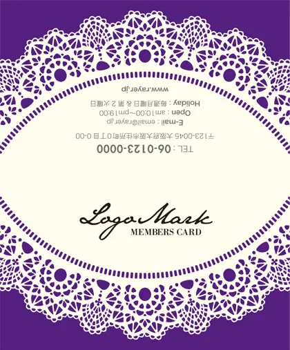 美容室・ネイルサロン・ヘアサロン向けのかわいいドイリーレースペーパー模様がガーリーな女の子デザインのおしゃれ2折ポイントカードPMB-010R