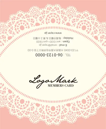 美容室・ネイルサロン・ヘアサロン向けのかわいいドイリーレースペーパー模様がガーリーな女の子デザインのおしゃれ2折ポイントカードPMB-010B