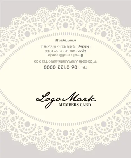 美容室・ネイルサロン・ヘアサロン向けのかわいいドイリーレースペーパー模様がガーリーな女の子デザインのおしゃれ2折ポイントカードPMB-010C