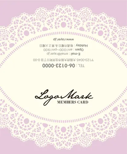 美容室・ネイルサロン・ヘアサロン向けのかわいいドイリーレースペーパー模様がガーリーな女の子デザインのおしゃれ2折ポイントカードPMB-010D