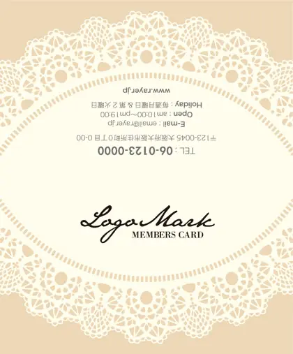 美容室・ネイルサロン・ヘアサロン向けのかわいいドイリーレースペーパー模様がガーリーな女の子デザインのおしゃれ2折ポイントカードPMB-010F