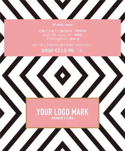 美容室・ネイルサロン・ヘアサロン向けのコンサバ風、白黒の線デザインと可愛い色のタグフレームの大人カッコいい&かわいいおしゃれなデザインの2折ポイントカードPMB-018B