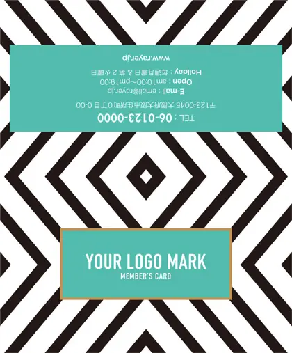 美容室・ネイルサロン・ヘアサロン向けのコンサバ風、白黒の線デザインと可愛い色のタグフレームの大人カッコいい&かわいいおしゃれなデザインの2折ポイントカードPMB-018E