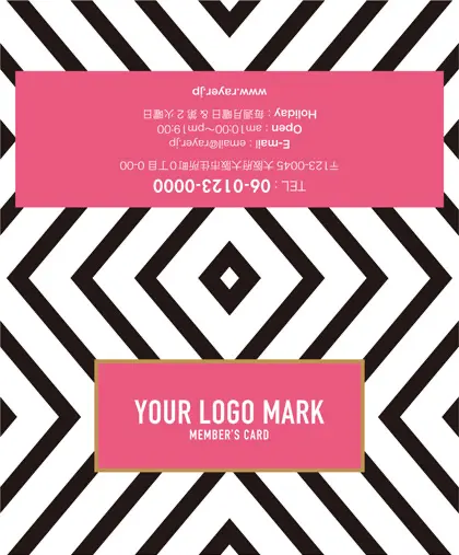美容室・ネイルサロン・ヘアサロン向けのコンサバ風、白黒の線デザインと可愛い色のタグフレームの大人カッコいい&かわいいおしゃれなデザインの2折ポイントカードPMB-018G