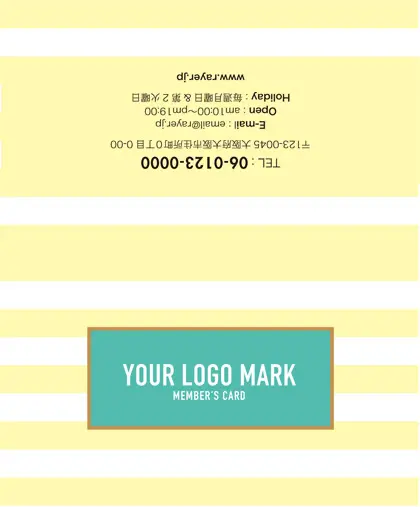 美容室・ネイルサロン・ヘアサロン向けのコンサバ風パターン、白黒のストライプデザインがクール!可愛い色のタグフレームが大人シンプル&かわいいおしゃれなデザインの2折ポイントカードPMB-021E