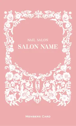 美容室・ネイルサロン・ヘアサロン向けの女性らしい曲線が優雅で繊細なデザインの可愛いアールヌーボー様式のフレームがおしゃれな縦型スタンプカードPMS-504A