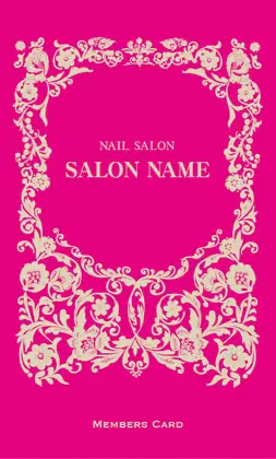 美容室・ネイルサロン・ヘアサロン向けの女性らしい曲線が優雅で繊細なデザインの可愛いアールヌーボー様式のフレームがおしゃれな縦型スタンプカードPMS-504U