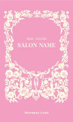美容室・ネイルサロン・ヘアサロン向けの女性らしい曲線が優雅で繊細なデザインの可愛いアールヌーボー様式のフレームがおしゃれな縦型スタンプカードPMS-504F